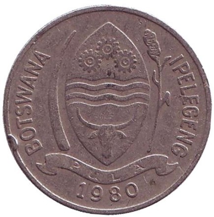 Монета 10 тхебе. 1980 год, Ботсвана. Обыкновенный орикс (сернобык). Монета 10 тхебе. 1980 год, Ботсвана. Обыкновенный орикс (сернобык).