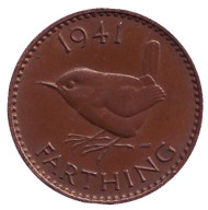 Монета 1 фартинг. 1941 год, Великобритания. Крапивник. (Птица). Монета 1 фартинг. 1941 год, Великобритания. Крапивник. (Птица).