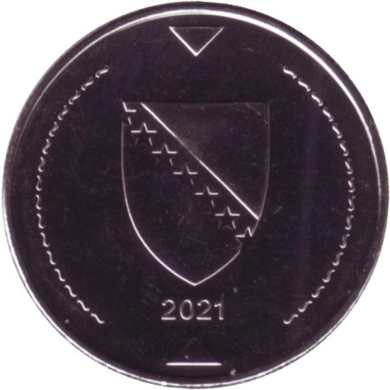 Монета 1 конвертируемая марка. 2021 год, Босния и Герцеговина. Монета 1 конвертируемая марка. 2021 год, Босния и Герцеговина.