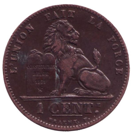 Монета 1 сантим. 1899 год, Бельгия. (Des Belges)
