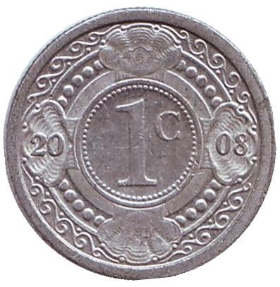 Монета 1 цент. 2008 год, Нидерландские Антильские острова. Цветок апельсинового дерева.