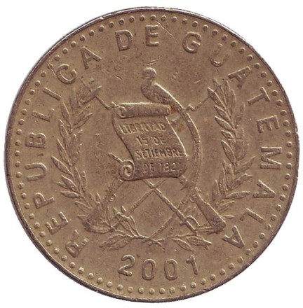 Монета 1 кетцаль. 2001 год, Гватемала.