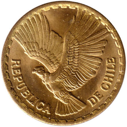 Монета 5 чентезимо. 1966 год, Чили. aUNC. Кондор.
