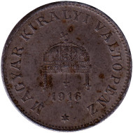 Монета 20 филлеров. 1916 год, Австро-Венгерская империя. Венгерский тип. Монета 20 филлеров. 1916 год, Австро-Венгерская империя. Венгерский тип.