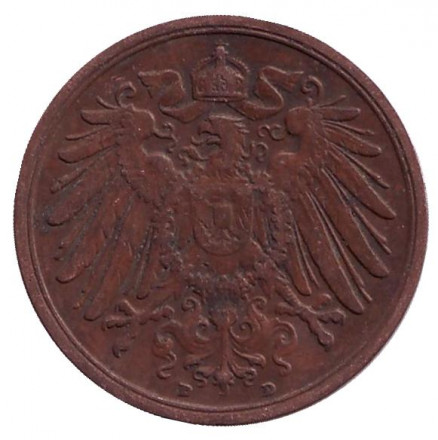 Монета 2 пфеннига. 1905 год (D), Германская империя.