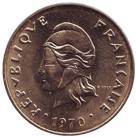 Монета 5 франков. 1970 год, Новые Гебриды. Птица Фрегат.