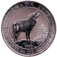 Монета 2 доллара. 2015 год, Канада. Серый волк. Монета 2 доллара. 2015 год, Канада. Серый волк.
