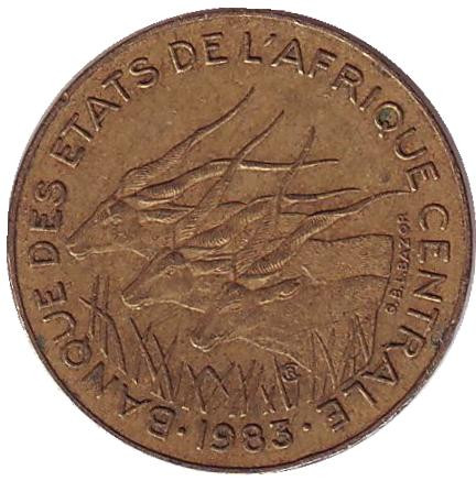 Монета 5 франков. 1983 год, Центральные Африканские штаты. Африканские антилопы. (Западные канны).