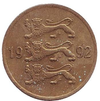 Монета 5 сентов. 1992 год, Эстония.
