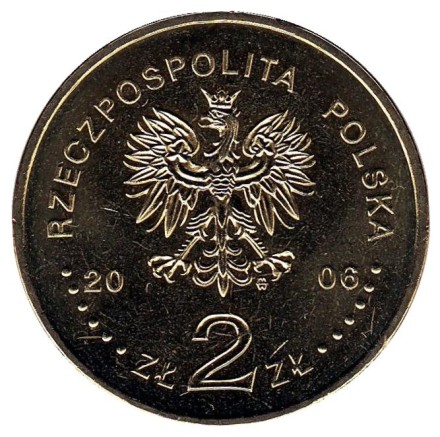 Монета 2 злотых, 2006 год, Польша. 30 лет акциям протеста Июня 1976 года.