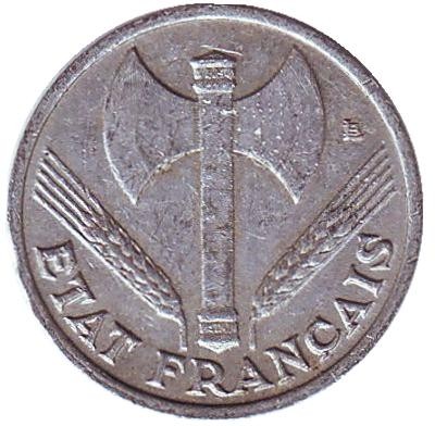 Монета 50 сантимов. 1943 год, Франция. Без отметки монетного двора. Монета 50 сантимов. 1943 год, Франция. Без отметки монетного двора.