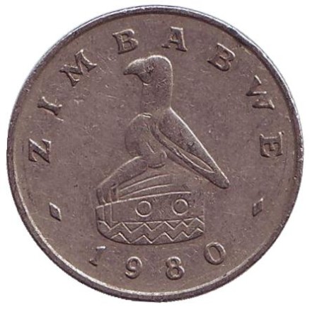 Монета 10 центов. 1980 год, Зимбабве. Баобаб.