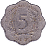 Монета 5 центов. 1987 год, Восточно-Карибские государства.