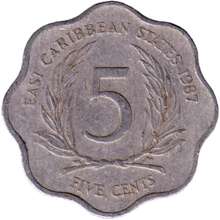 Монета 5 центов. 1987 год, Восточно-Карибские государства.