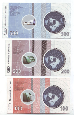 Комплект рекламных банкнот Giesecke & Devrient. (6 шт.), Германия. Комплект рекламных банкнот Giesecke & Devrient. (6 шт.), Германия.