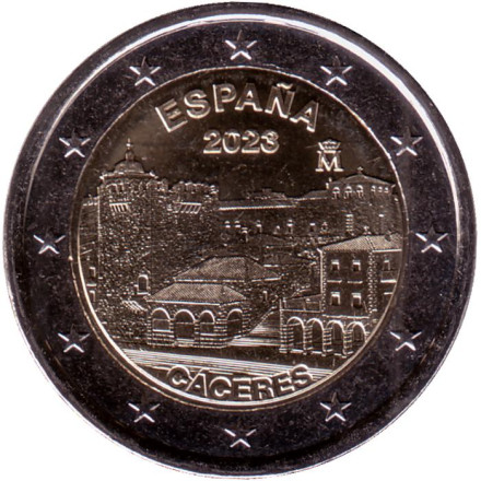 Монета 2 евро. 2023 год, Испания. Касерес.