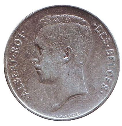 Монета 1 франк. 1912 год, Бельгия. (Des Belges)