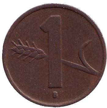 Монета 1 раппен. 1955 год, Швейцария.