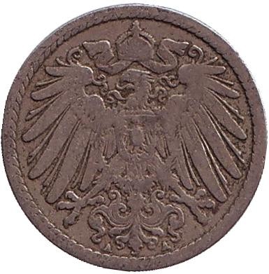 Монета 5 пфеннигов. 1893 год (A), Германская империя.