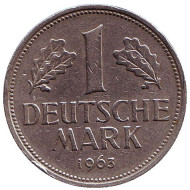Монета 1 марка. 1963 год (F), ФРГ. Монета 1 марка. 1963 год (F), ФРГ.