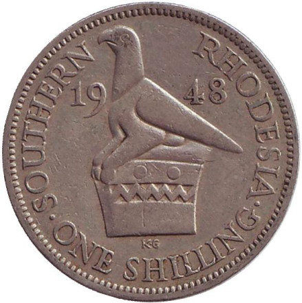 Монета 1 шиллинг. 1948 год, Южная Родезия. Птица.