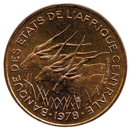 Монета 25 франков. 1978 год, Центральные Африканские Штаты. aUNC. Африканские антилопы. (Западные канны).