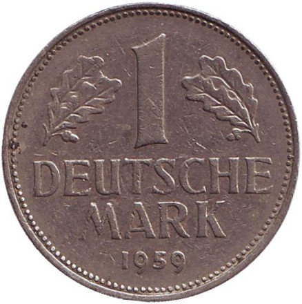 Монета 1 марка. 1959 год (D), ФРГ.