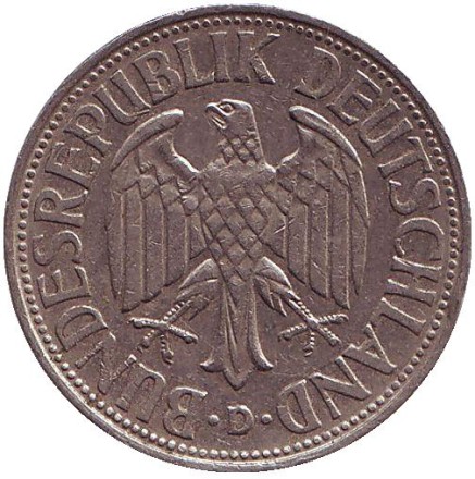 Монета 1 марка. 1959 год (D), ФРГ.