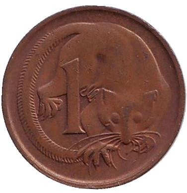 Монета 1 цент, 1980 год, Австралия. Из обращения. Карликовый летучий кускус.
