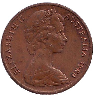 Монета 1 цент, 1980 год, Австралия. Карликовый летучий кускус.