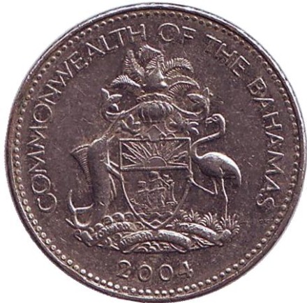 Монета 5 центов. 2004 год, Багамские острова. Ананас.