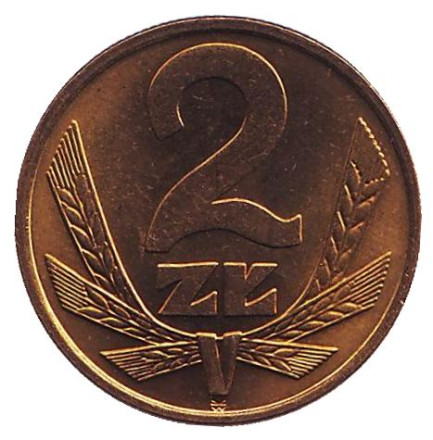 Монета 2 злотых. 1978 год, Польша. UNC. (Без отметки монетного двора - Ленинград).