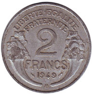 Монета 2 франка. 1949-В год, Франция. Монета 2 франка. 1949-В год, Франция.