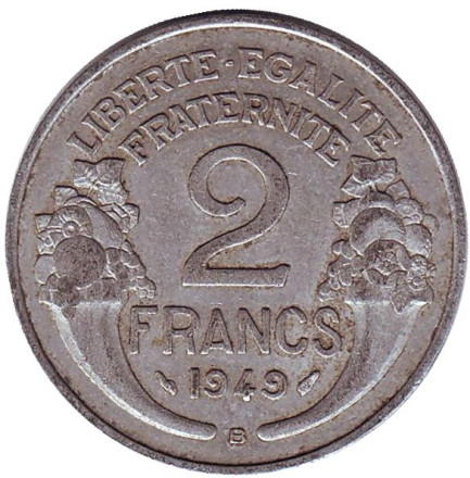Монета 2 франка. 1949-В год, Франция.