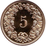 Монета 5 раппенов. 2015 год, Швейцария. UNC. Монета 5 раппенов. 2015 год, Швейцария. UNC.