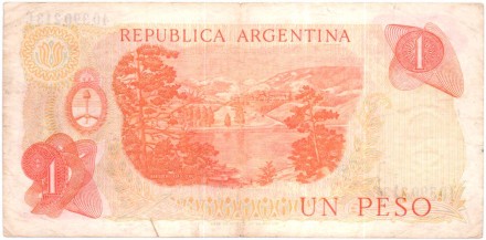 Банкнота 1 песо. Аргентина. 1972 год. P-287(3). Банкнота 1 песо. Аргентина. 1972 год. P-287(3).
