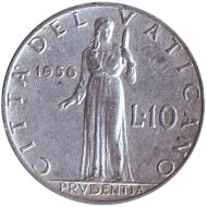 Монета 10 лир. 1956 год, Ватикан. Папа Пий XII. Богиня мудрости. Монета 10 лир. 1956 год, Ватикан. Папа Пий XII. Богиня мудрости.
