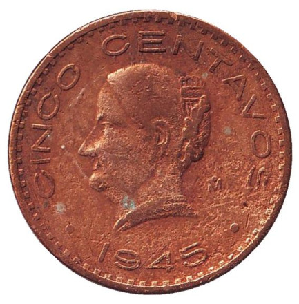 Монета 5 сентаво. 1945 год, Мексика. Жозефа Ортис де Домингес.