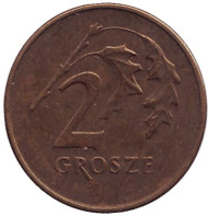 Монета 2 гроша, 1991 год, Польша. Дубовые листья. Монета 2 гроша, 1991 год, Польша. Дубовые листья.