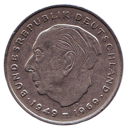 Монета 2 марки. 1976 год (D), ФРГ. Теодор Хойс.