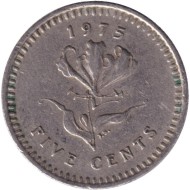 Монета 5 центов. 1975 год, Родезия. Глориоза (Пламенная лилия).