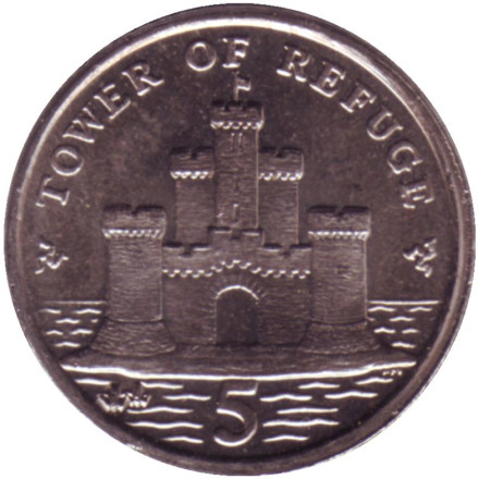 Монета 5 пенсов. 2011 год, Остров Мэн. Защитная башня.