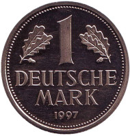 Монета 1 марка. 1997 год (G), ФРГ. Монета 1 марка. 1997 год (G), ФРГ.