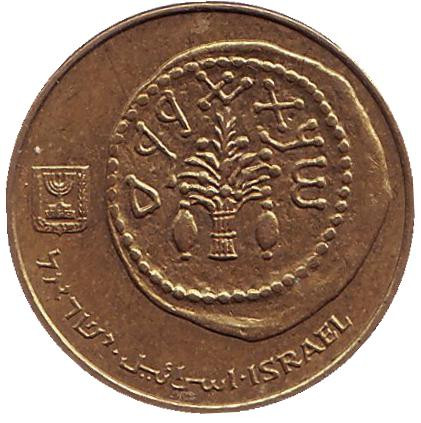 Монета 5 агор. 1990 год, Израиль. Ханука. Древняя монета.