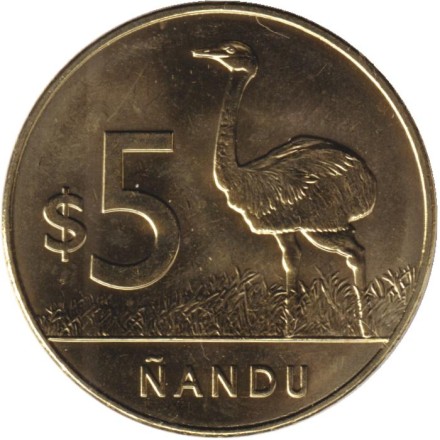 Монета 5 песо. 2024 год, Уругвай. Страус. Монета 5 песо. 2024 год, Уругвай. Страус.