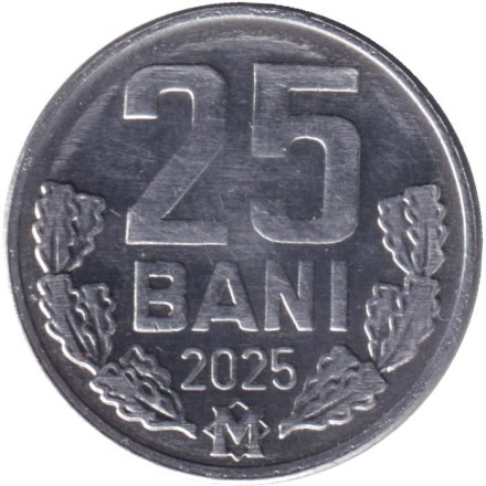 Монета 25 бани. 2025 год, Молдавия. Монета 25 бани. 2025 год, Молдавия.