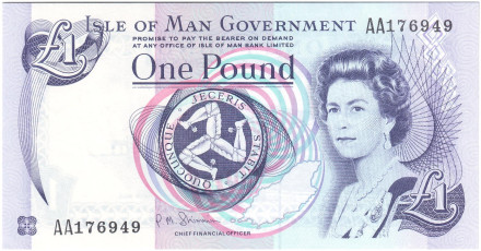Банкнота 1 фунт. 2009 год, Остров Мэн. Холм Тинвальд.