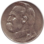 Монета 5 злотых. 1934 год, Польша. (Орёл без короны) Юзеф Пилсудский. Монета 5 злотых. 1934 год, Польша. (Орёл без короны) Юзеф Пилсудский.