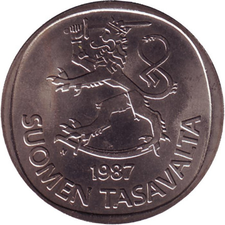 Монета 1 марка. 1987 год (N), Финляндия. Монета 1 марка. 1987 год (N), Финляндия.