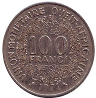 Монета 100 франков. 1971 год, Западные Африканские Штаты. Монета 100 франков. 1971 год, Западные Африканские Штаты.